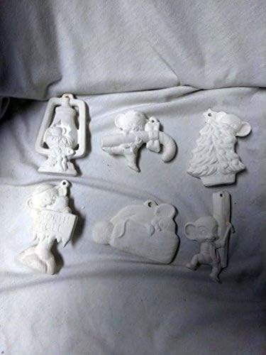 Mouse Christmas Ornaments Asst #3 Set of 6 Ready to Paint Ceramic Bisque