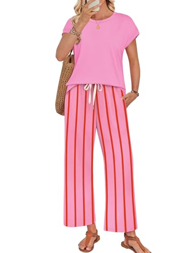 Image of WIHOLL Two Piece Sets for Women Summer Spring Outfits Lounge Sets Beach Vacation Clothes Airport Travel Matching Clothing