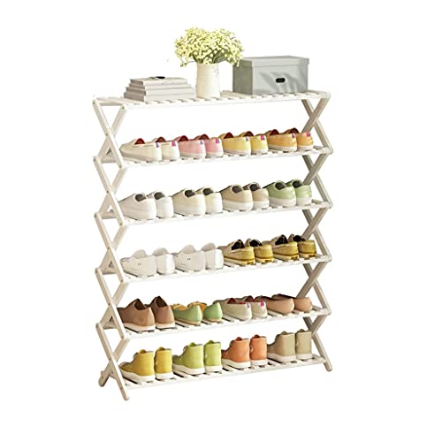 6-Tier-Bambus-stapelbarer Schuhständer Faltbarer Bambusschuh-Speicherorganisator, kostenlose Installation Multifunktionales freistehendes Schuhregal, Schuh Rack-Speicherorganisator für den Eingang Cover