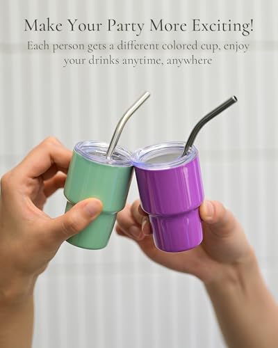 3oz mini tumbler shot glass with straw and lid 24 pack stainless steel sublimation shot glasses for wedding party whiskey cocktail bar with straw and lid