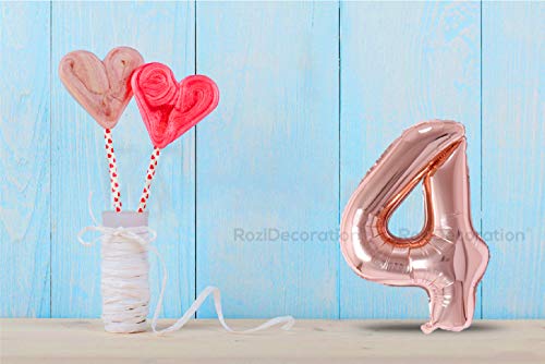 Image of Rozi Decoration 32 inch Inch Rose Gold 4 Number Rose Gold Helium Supported Foil Balloons | 4 Year Birthday Decoration Kit | 4th Anniversary Balloon Pack of 1 Pcs