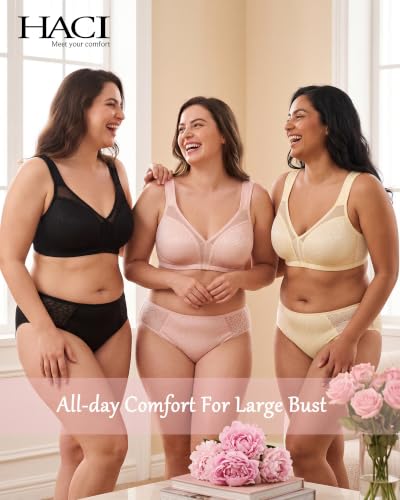 Image of HACI Women Minimizer Bra Full Coverage Everyday Wirefree Unpadded Plus Size | Non Padded, Full Figure, for Large Bust, Seamless