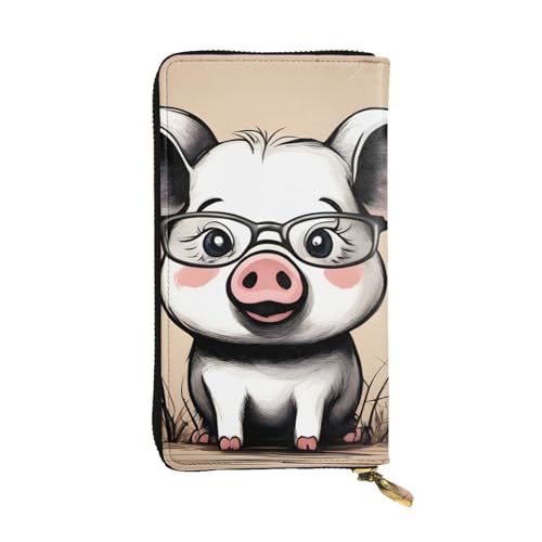 Portefeuille long cuir noir cochon amusant pour vos sorties et votre shopping