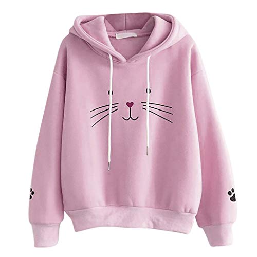 Sudadera Mujer,riou Sudaderas con Capucha Adolescentes Chicas Patchwork Sudaderas para Mujer Otoño-Invierno Estampadas Gato Tops Manga Larga Sudaderas Casuales