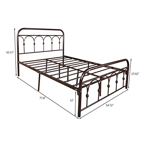Albearing Vintage Sturdy Metal Bed Frame With Headboard And Footboard Mattress Foundation Full Bed Frame No Box Spring Needed (Full, Bronze) #TOP3