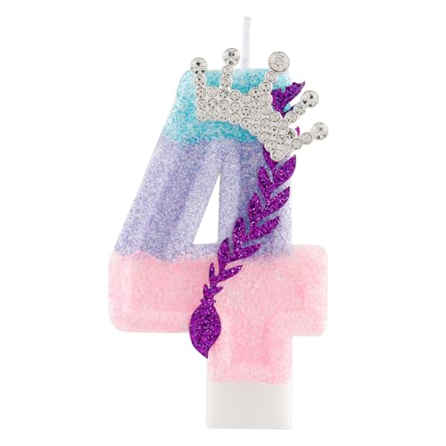Hongplus Kpop Theme Birthday Number Candles,Purple Pink Crown Birthday Candles for Cake,Glitter Number 4 Candle Cake Topper with Sequins for Kpop Theme Birthday Anniversary Party Decorations Supplies