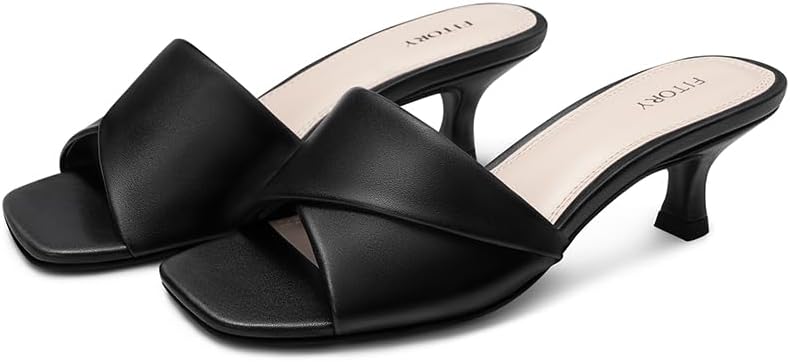 FITORY Women's Cross Band Kitten Heel Sandals,Comfortable Square Open Toe,Dressy Low Heel Sandals Size 6-11 - Image 4