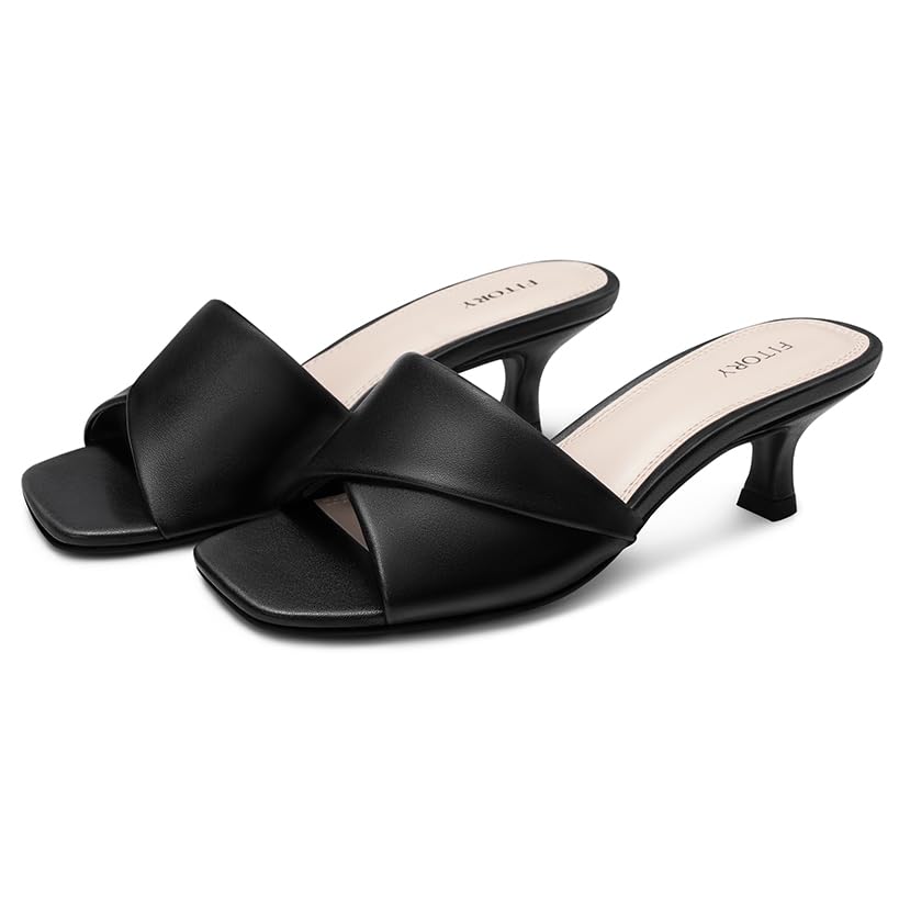 Image of FITORY Women's Cross Band Kitten Heel Sandals,Comfortable Square Open Toe,Dressy Low Heel Sandals Size 6-11