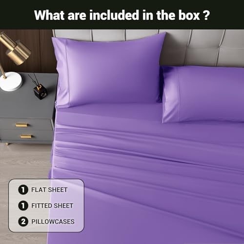 Image of Shilucheng 4 Piece Queen Sheet Sets, Cooling Sheets, Blend Rayon Derived from Bamboo, Deep Pocket Up to 16 inch, Breathable & Soft Bed Sheets, Hotel Silky Bedding Set, Purple