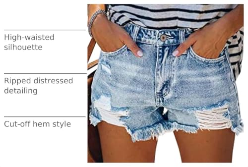 Image of onlypuff Womens Jean Short Cut Off Denim Shorts High Waist Ripped Distressed Stretchy