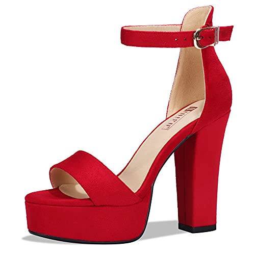 IDIFU Women's Platform Chunky High Heel Sexy Sandals Ankle Strap Open Toe Heeled Shoes for Wedding Party Evening