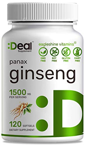 Korean Red Panax Ginseng 1500mg, 120 Softgels, Standardized To 15% Ginsenosides, Support Immune, Energy & Mental Health - Advanced Ginseng Supplement