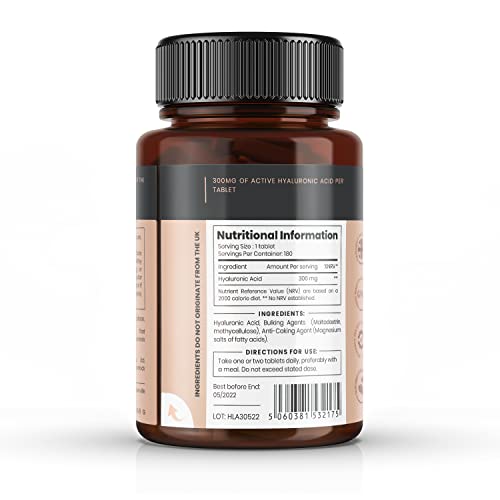 Triple Strength Hyaluronic Acid 300Mg X 720 Tablets (4 Bottles With 180 Tablets In Each - 12 Months Supply). 300% Stronger Than Any Other Hla Tablet #TOP2