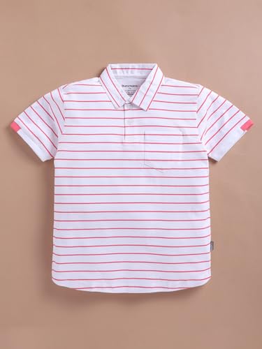 Image of Bumchums Boys Casual Regular Fit Polo Half Sleeve T-Shirt for Kids, Boys, Striped Printed