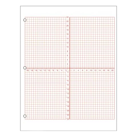 Geyer Instructional Products - Numbered Axis Graph Paper, 4 Quadrant Grid With 3/16" Squares, Accentuated Axes, Double Sided, Red Lined, 500 Sheet Ream, Three Hole Punched Cover