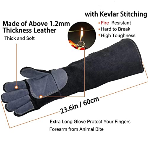 Wzqh 23.6 Inches Leather Animal Handling Gloves, Multipurpose Pet Glove For Grabbing Reptile, Grooming, Trips To Vet. Puncture & Scratch Resistant, Bite Proof For Cat Dog Bird Falcon Livestock Snake #TOP1