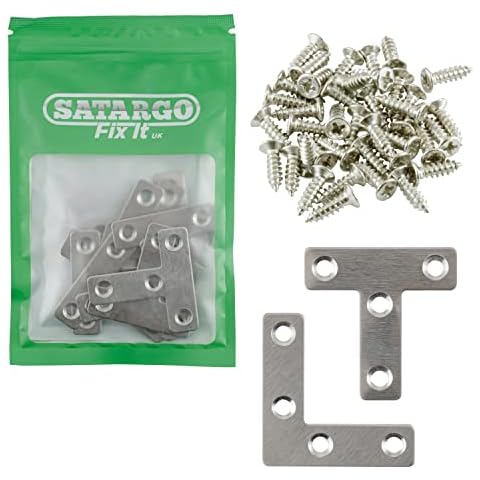 T & L-Shaped Brackets 10pcs Angle Corner Braces Heavy Duty Flat Connector Fixing Plates Joint Furniture Repair Cabinets Shelf Mending Stainless Steel Fastener Repair Support Joining Straight Wood Cover