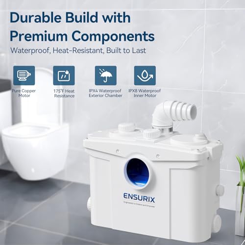 Image of 1200W Macerator Pump - 2800GPH, 28FT Vertical Lift Toilet Water Pump with Anti-Backflow, PCB Smart Control, IPX4 Waterproof, Macerator Pump Basement for Toilet, Sink, Bathroom etc.