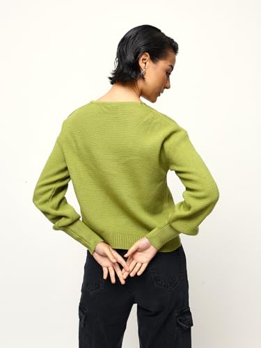 Image of High Star Women Knitted Acrylic Relaxed Fit V Neck Long Sleeve Sweaters