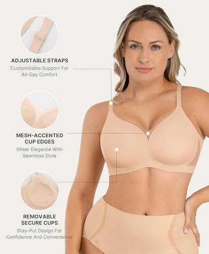 SHAPELLX Wireless Bras for Women Supportive Bras No Underwire Seamless Comfortable Everyday Bralettes V Mesh Push Up Bra2