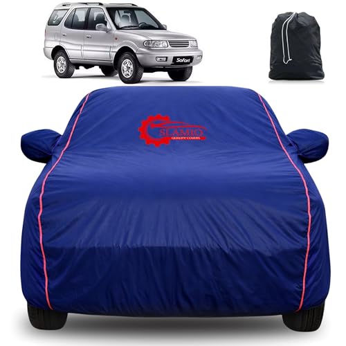 Image of 100% Waterproof Car Cover for Tata Safari 1998-2004 | All-Weather, Dustproof & UV Protection | Heavy-Duty 3-Layer Fabric | Custom Fit with Mirror & Antenna Pocket | Navy Blue