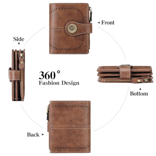 Image of SENDEFN Small Womens Wallet Leather Bifold Card Holder RFID Blocking with Zipper Coin Pocket