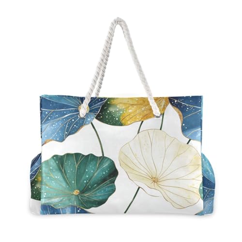 susiyo Beautiful Lotus Leaves Beach Bags for Women Large Travel Tote Bag Waterproof Sandproof Lightweight Swim Pool Bag for Family Outdoor2