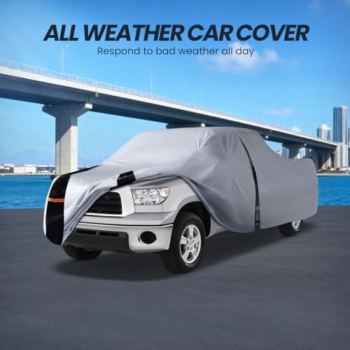 Image of Multi-Layer Toyota Tundra Truck Cover, Custom fit Tundra 2006-2021 Regular Cab Long Bed(8.1') Car Cover Waterproof All Weather, Full Exterior Cover Rain Wind Dust and UV Protection with Door Zipper