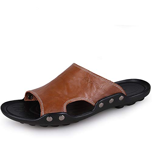 Slide Sandals For Men Slip on Genuine Leather Beach Shoes Waterproof Outdoor Slide Sandal