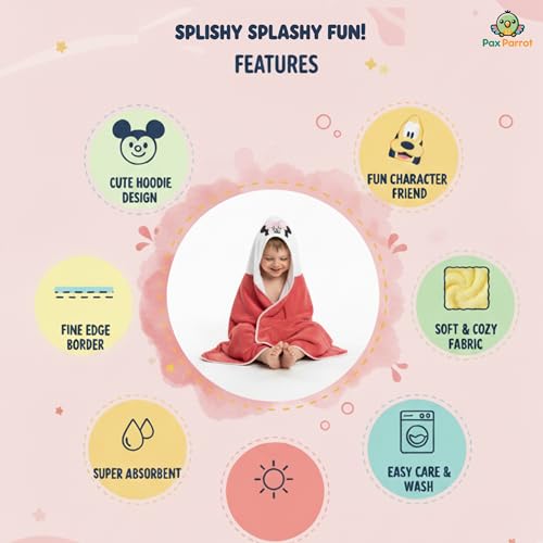 Image of Ultra-Soft Baby Hooded Towel - Coral Velvet Wrap Your Little One in Softness and Joy, Hypoallergenic & Super Absorbent Bath Wrap for Newborns & Toddlers | Cute Animal Design (0-5 Years)(Red & White)
