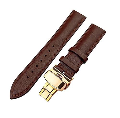 Image of 18mm 19mm 20mm 21mm 22mm 23mm 24mm Genuine Leather Butterfly Deployment Clasp Buckle Watch Band Strap Black Dark Brown TAN Blue Rose Black Gold White
