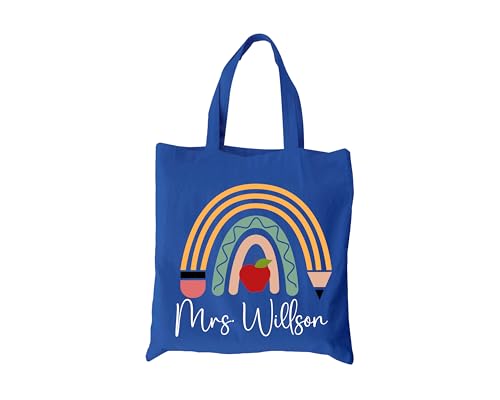 Bolso tote personalizado para maestro con diseño de arco iris y manzana miniatura 3