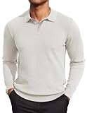 COOFANDY Men's Knit Polo Sweater Long Sleeve Casual Collared Quarter Button Golf Waffle Textured Sweater White