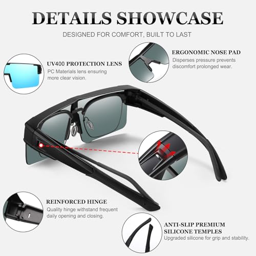 Image of HAOLOTA Fit Over Glasses Sunglasses for Men, Wrap Around Sunglasses for Driving Cycling Outdoors UV Protection