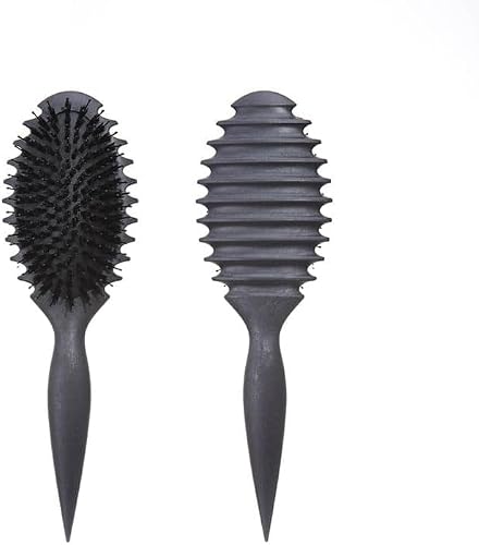 LANCI Curl Defining Detangling Hair Brush, Nylon Bristles, Wheat Straw Handle, Dual-Sided Design, 26.5 cm, for All Hair Types (black)