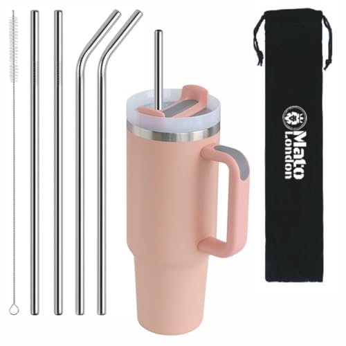 Stanley Cup 40oz Replacement Straws – 10mm x 315mm Stainless Steel, Compatible with Stanley 2.0 & Quencher | Long Reusable Metal Straws with Pouch & Cleaning Brush (5-Pack)
