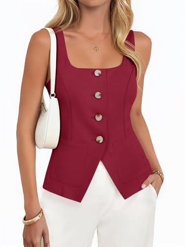 Yousify Womens Suit Vest Button Down Blazer Vest Tops 2026 Summer Sleeveless Tank Top Business Square Neck Waistcoat