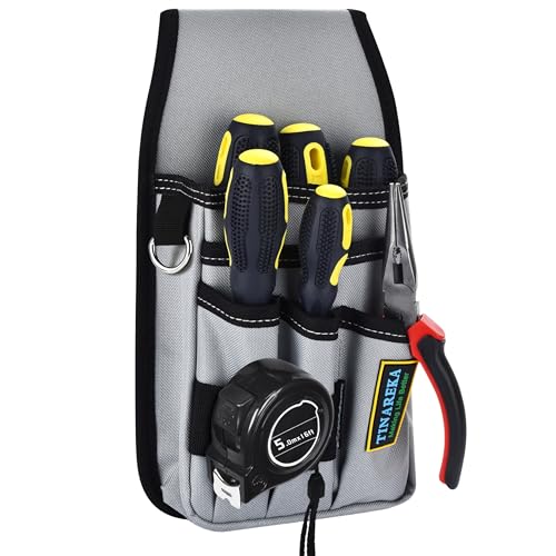 TINAREKA Small Tool Pouch with Belt Clip - Utility Electrician Pouch,Multipurpose Storage Organizer Tools Bag for Electrician Mechanic, Gift for Men (Grey)