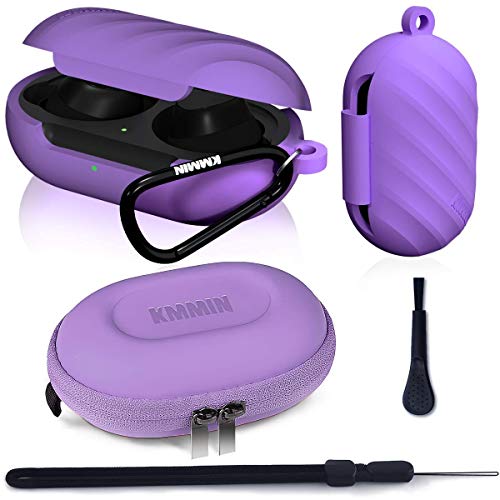 Galaxy Buds Case, KMMIN Protective Carrying Silicone Case Cover for Samsung Galaxy Buds+ Plus 2020/Galaxy Buds 2019 with Carabiner Storage Case Support Wireless Charging Front LED Visible, Purple