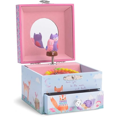 Jewelkeeper Musical Jewelry Box with Spinning Owls, Woodland Design with Pullout Drawer, Twinkle Twinkle Little Star Tune