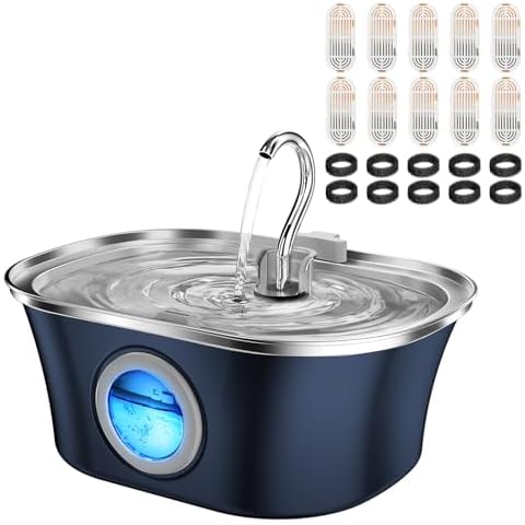 HICC PULE Water Level Window Pet Water Fountain with 10 Pieces Carbon Filters + 10 Pieces Foam Filters Cover