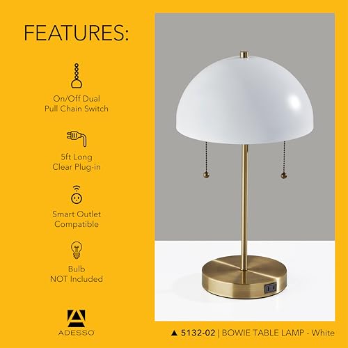 Lámpara de mesa Adesso blanca y latón antiguo 18 x 10 pulg miniatura 6