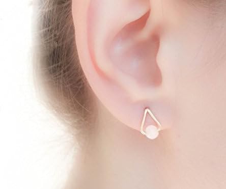 Drop Rose Quartz Earrings Handmade Teardrop Studs in Gold Silver Rose