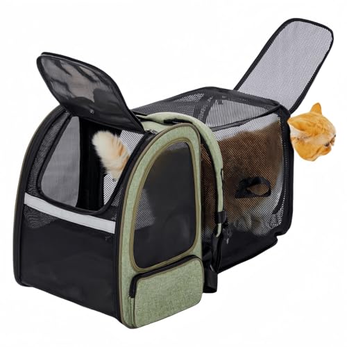 Pet Bag Backpack, Dog Bag Backpack, Expandable with Breathable Mesh for Small Dogs, Cats and Puppies, Pet Backpack Bag for Hiking, Camping and Outdoor(Black Green)