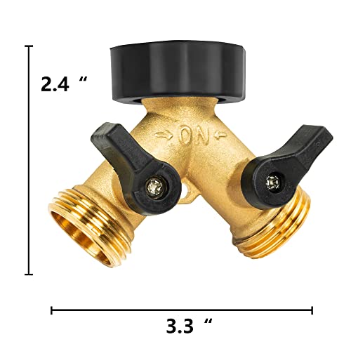LIULO TOOL Brass Garden Hose Splitter 2 Way, Hose Y Splitter 3/4 Inch Heavy Duty Brass Hose Connector Tap Splitter, Hose Spigot Adapter 2 Valves with Rubber Washers (1 Pack) - Thumbnail 3