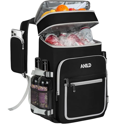 LASUK Cooler Backpack Bag 30L, Leakproof Waterproof Double-layer Picnic Backpack, 40 Cans Large Capacity Insulated Lunch Bag for Camping, Picnic, BBQ, Beach and Hiking (Black)