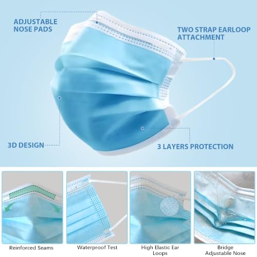 Image of LEMENT 100 Pcs Disposable Face Masks,Blue Disposable Mask 3 Ply Face Masks