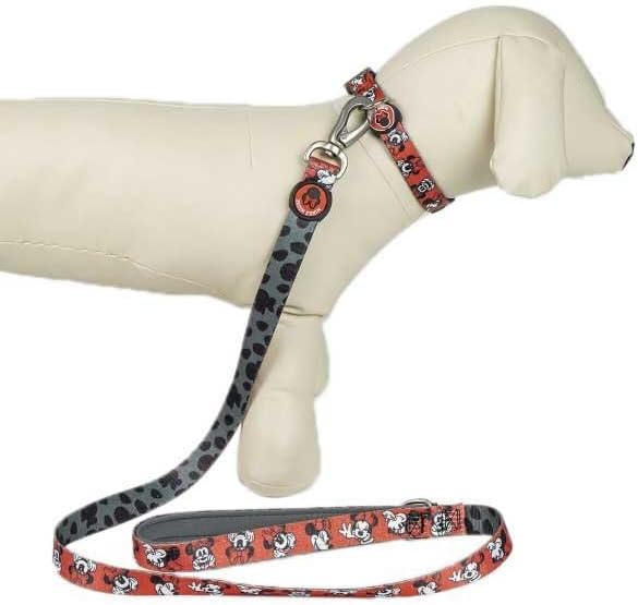 Minnie Mouse Premium Leash for Dogs - Pink and Black - Size M - Carabiner for Collar Included - Made of Polyester - 3D Details - Original Product Designed in Spain