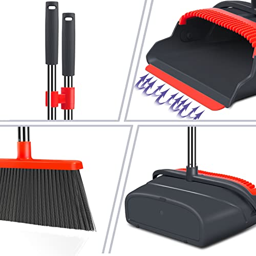 Image of Upgrade Broom and Dustpan Set, Broom with Dustpan Combo Set, Large Size and with Long Handle, Upright,Ideal for Indoor Outdoor Garage Kitchen Room Office Lobby Use (Black&Red)