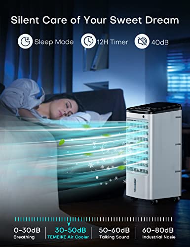 Temeike Portable Air Conditioner, 3-In-1 Evaporative Air Cooler Windowless, 4 Modes & 3 Speeds Personal Swamp Cooler W/Humidifier, Remote & 12H Timer, Evaporative Cooler For Room Home Office, 22-Inch #TOP5